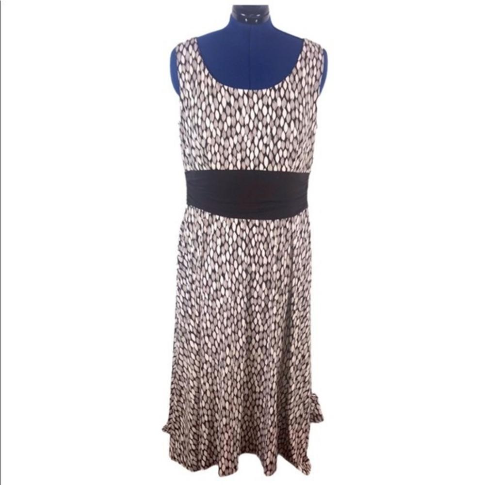 Perceptions 18 brown/white/grey leaf‎ sleeveless fit & flare stretch maxi dress